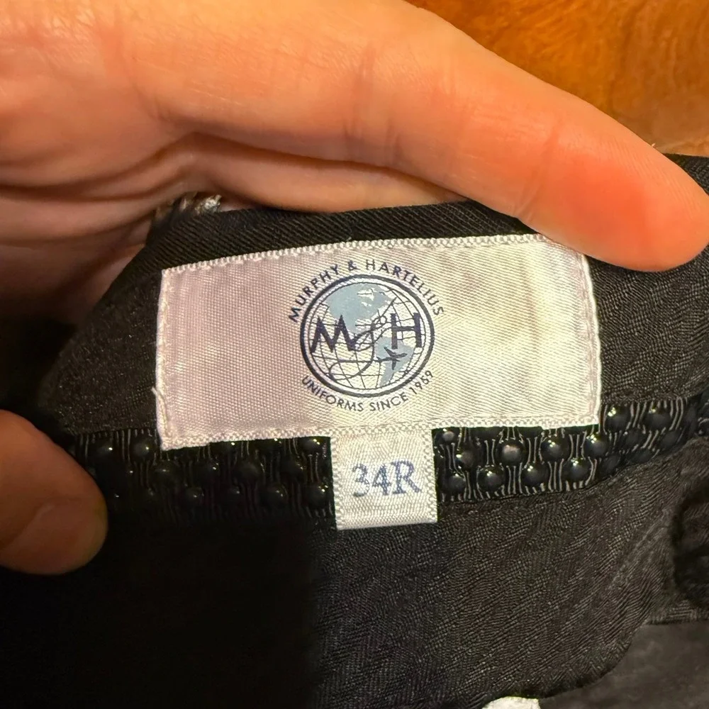 Murphy & Hartelius MH Mens 34R Pilot Aviation Uniform Black Dress Pants Wool